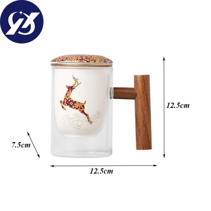Креативная стеклянная чашка для разделения чая, керамическая чашка с фильтром, крышкой и деревянной ручкой, большая емкость, офисная кофейная кружка, посуда для напитков