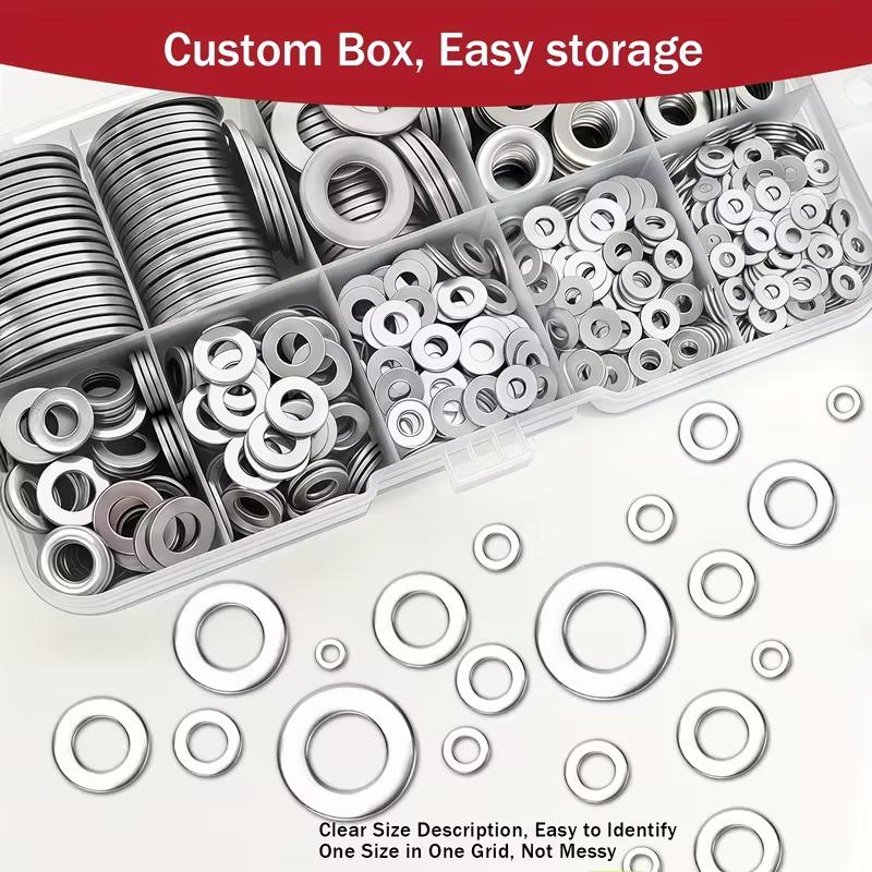 Boxed Flat Washer Assortment, 900pcs, M2-M12 O-ring Metal Washers