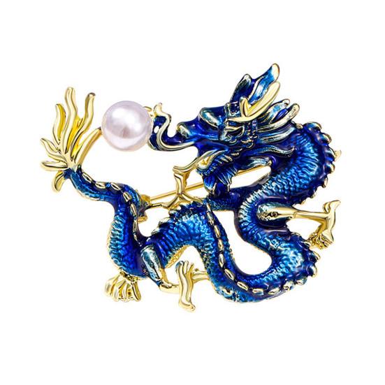 Брошь в китайском стиле со знаком зодиака Дракон, декор из искусственного жемчуга, булавка для весеннего фестиваля, мультяшная форма животного, костюм, отворот, шляпа, сумка, значок
