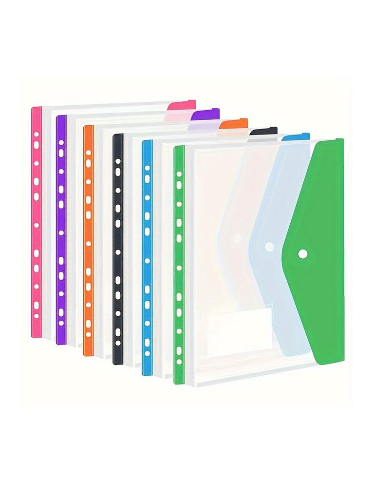 6 шт. Пластиковый конверт с клейкими кнопками и 11 отверстиями, сумка-расширитель для папки-регистратора на 2/3/4 кольца и школьной папки-регистратора формата А4