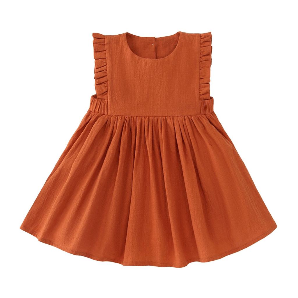 Летнее платье для девочек, однотонная симпатичная юбка для детей
