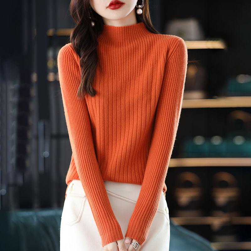 Пуловер с высоким воротником и длинными рукавами, вязаный свитер, однотонный женский свитер, женский свитер на осень и зиму 2022