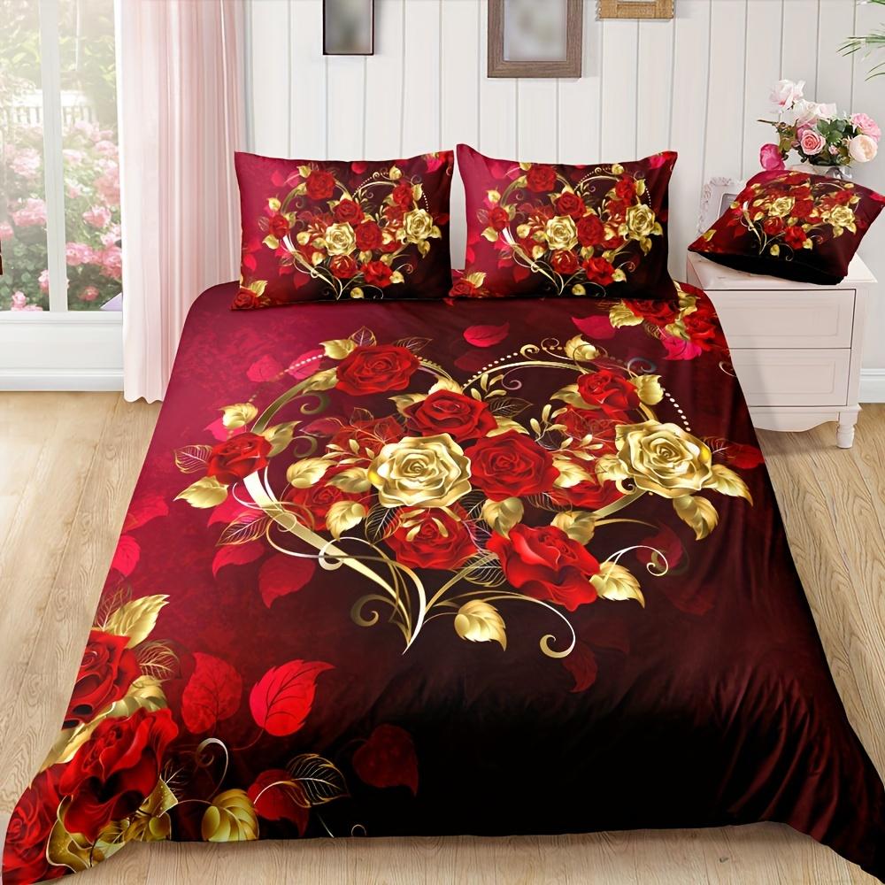 Роскошный классический комплект постельного белья 1*пододеяльник + 2*наволочки Комплект постельного белья с принтом Love Rose, мягкий удобный пододеяльник для спальни