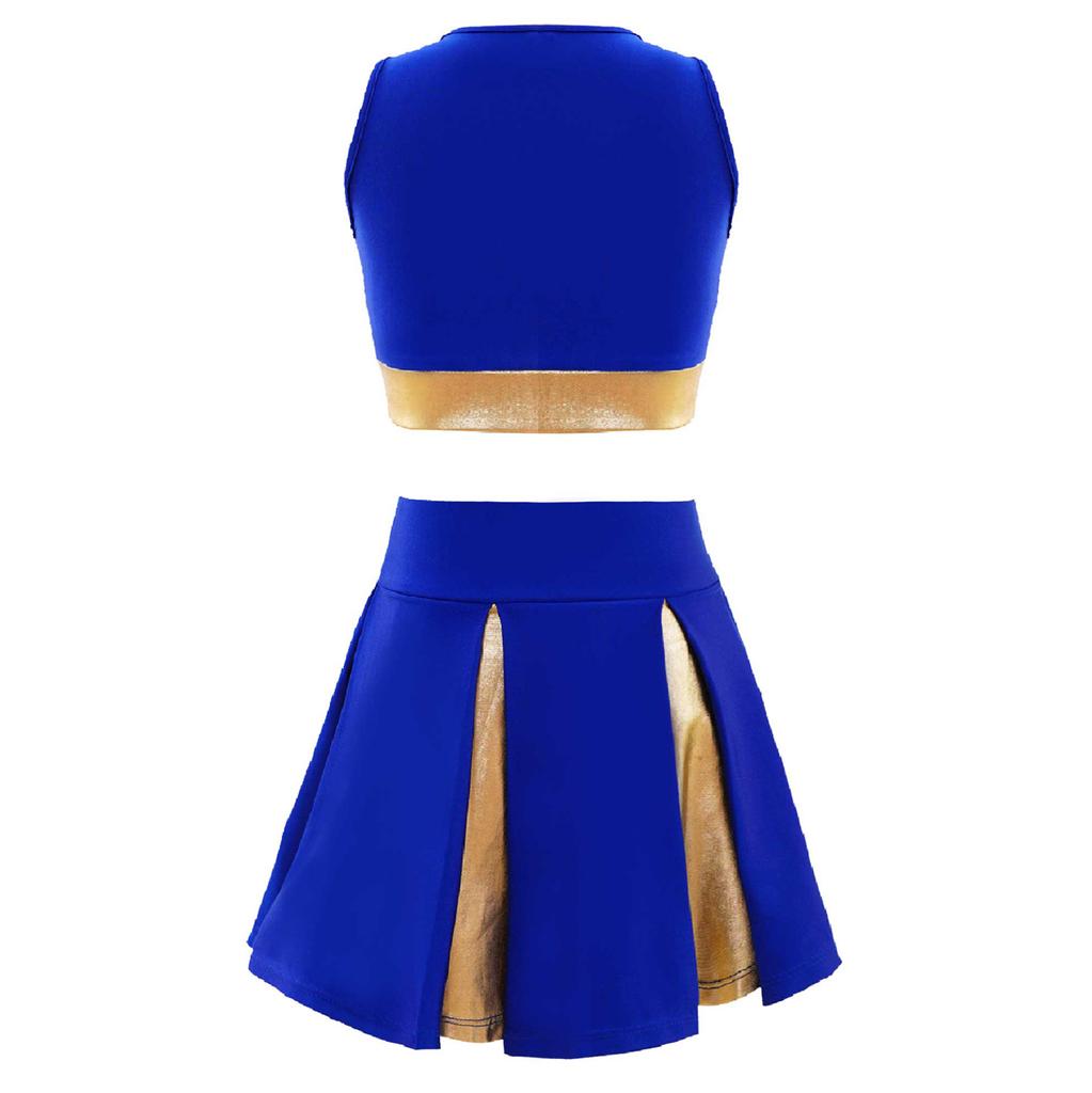 Kids Girls Cheerleading Costume Cheerleader Uniform Sleeveless V Neckline Letter Print Crop Top with Elastic Waistband Skirt