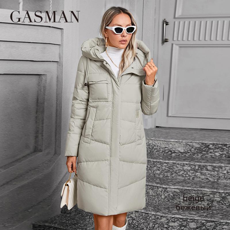 GASMAN 2024 Женская длинная куртка-пуховик с классическим дизайном на молнии, большим карманом, воротником-стойкой, капюшоном, приталенное пальто, женские парки GM-83511