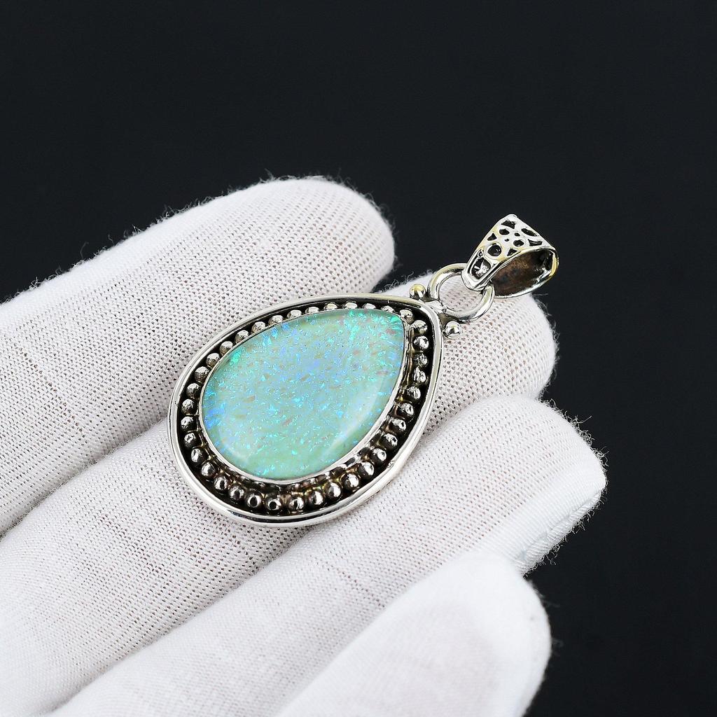 Blue Triplet Fire Opal Gemstone Handmade 925 Sterling Silver Jewelry Pendant Blue Triplet Fire Opal Gemstone Pendant For Gifts