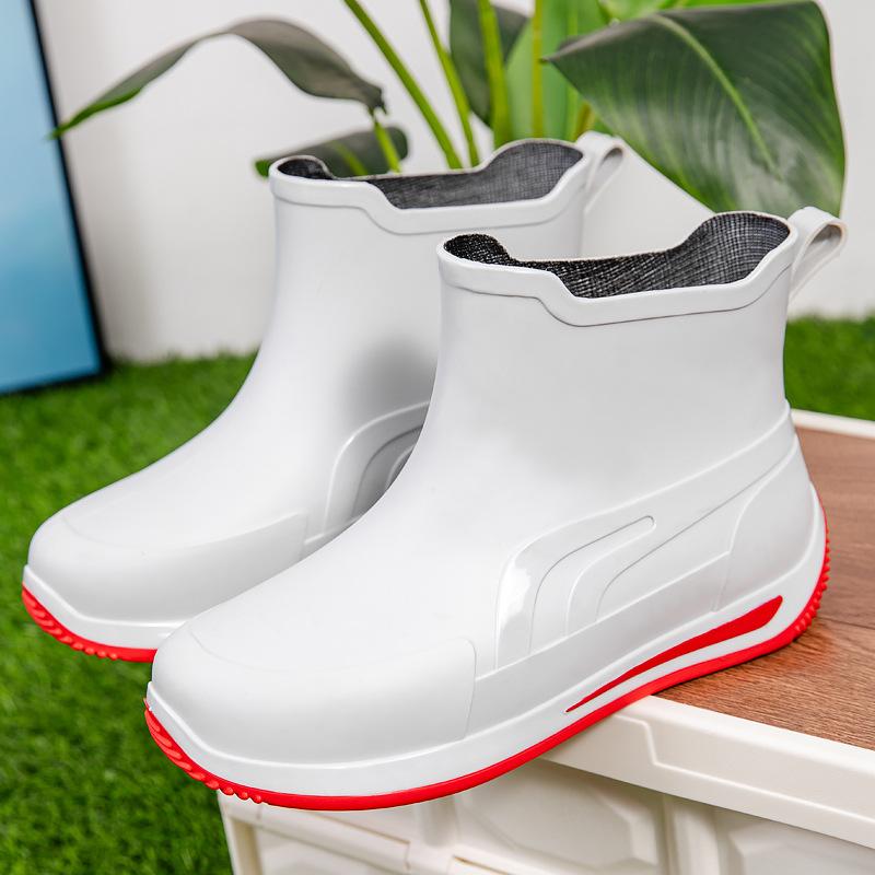 Дождевая обувь мужские полусапоги дождевые сапоги низкие сапоги водная обувь модная нескользящая водонепроницаемая короткие сапоги толстая подошва ПВХ износостойкие водные сапоги
