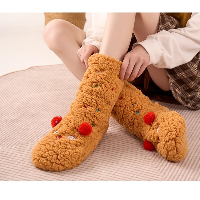 Носки из овчины для женщин, длиной до середины икры, милые домашние носки для осени и зимы, утолщенные и теплые, очень толстые носки для сна для домашнего использования