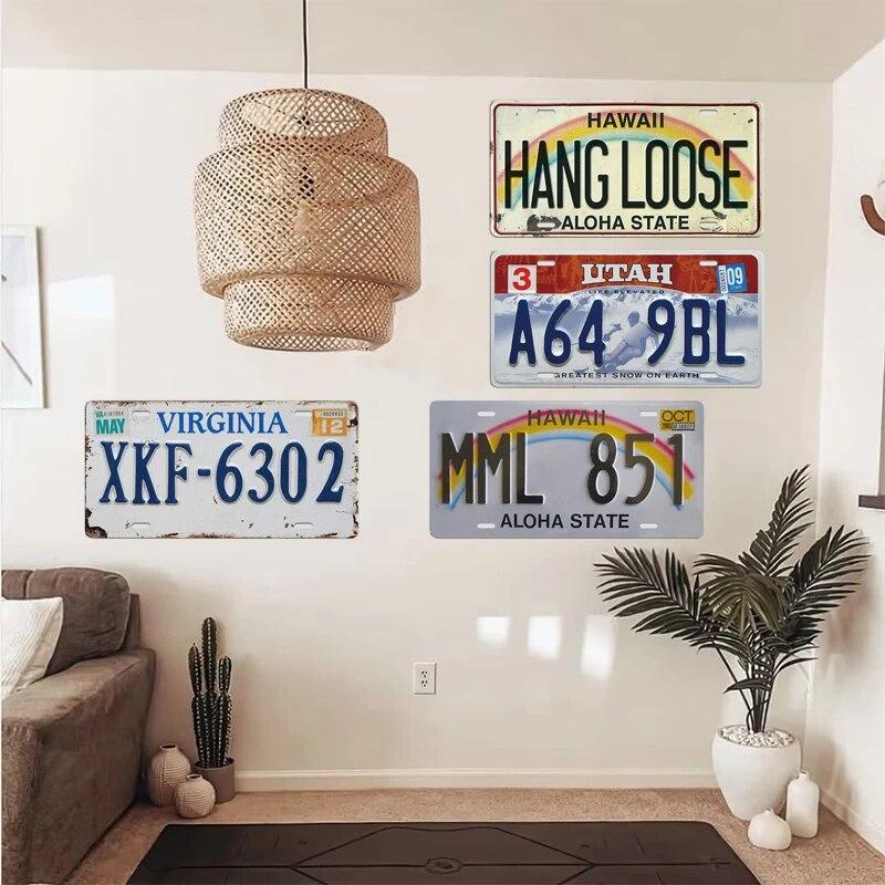 American States Metal Tin Signs Vintage Poster California Florida New Jersey Texas Hawaii Metal Plates Pub Club Bar Wall Decor