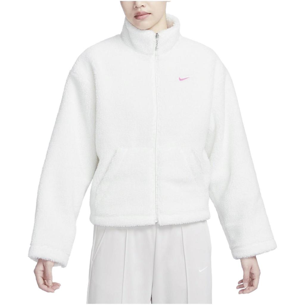 Nike Однотонная куртка-толстовка на молнии с воротником-стойкой, повседневная, свободная, из плотного флиса, женская, цвет Парусный белый FV4009-133