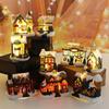 Lighting Up DIY Christmas Tiny Resin House Village Miniature Model Chrismas LED Lights House Xmas Gift