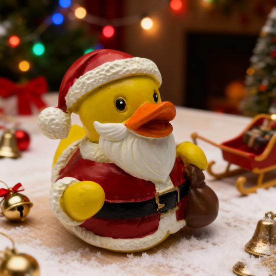 Рождественская фигурка утки Санта-Клаус Олень Эльф Снеговик Статуэтка утки Полимерная смола Скульптура животного Рождественская праздничная вечеринка Настольное украшение Орнамент