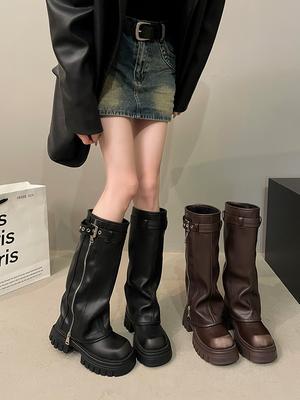 Зима Новая Платформа молния Женские Длинные Сапоги Плюшевые Женские Элегантные Сапоги до Колена Обувь Сапоги на Толстой Подошве