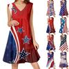 Женское летнее платье без рукавов с V-образным вырезом, с принтом флага ко Дню независимости, короткое, модное, повседневное, свободное, в стиле бохо, с оборками, А-силуэта, расклешенное, сарафан
