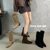 Pointed Mid-tube Stacking Boots for Women's 2025 Autumn and Winter New Retro Wind Pleated Suede Boots, Thin and Versatile Women's Short Boots