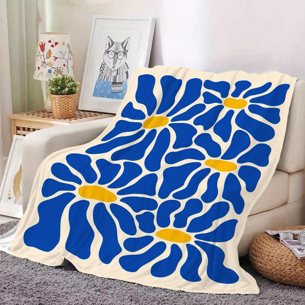 Large Retro Floral Flannel printed blanket suitable for all seasons suitable for living room office sofa and travel