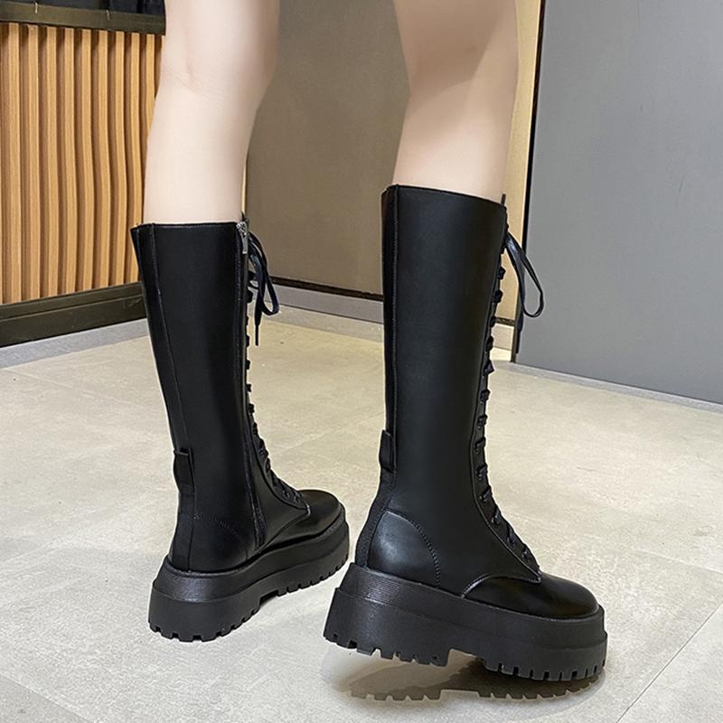 Chunky Platform Punk Boots Women Thick Bottom Knee High Boots Woman Autumn Winter Fashion PU Leather Motorcycle Botas Mujer