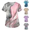 Plus Size Printed Scrub Working Uniform Tops For Women V-Neck Short Sleeve T-Shirts Workwear Tee With Pockets