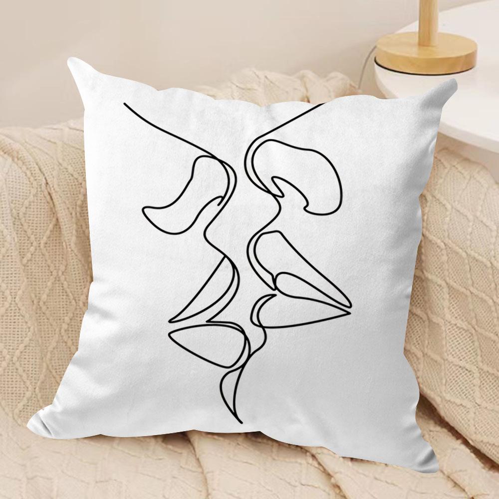 Black White Couple Line Cushion Cover Soft Plush Fabric DoubleSided Printed Sofa Cushion Cover for All Seasons Home Decor Gift