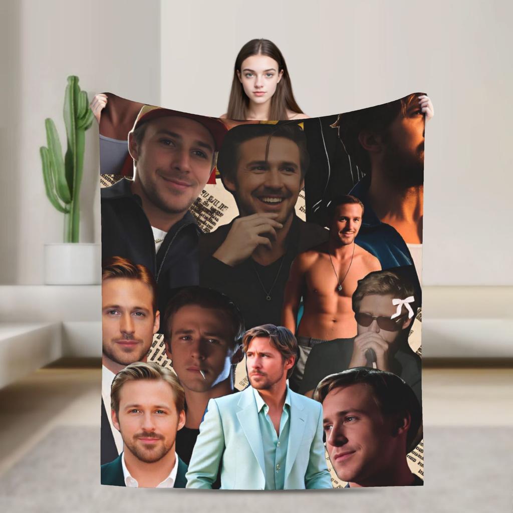 Ryan Gosling Collage Warm Soft Blanket Funny Travel Office Throw Blanket Couch Bed Flannel Bedspread Sofa Bed Cover