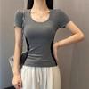 New Round Neck Contrasting Short-sleeved T-shirt for Women In Spring and Summer Slim Design and Versatile U-neck Slim Top