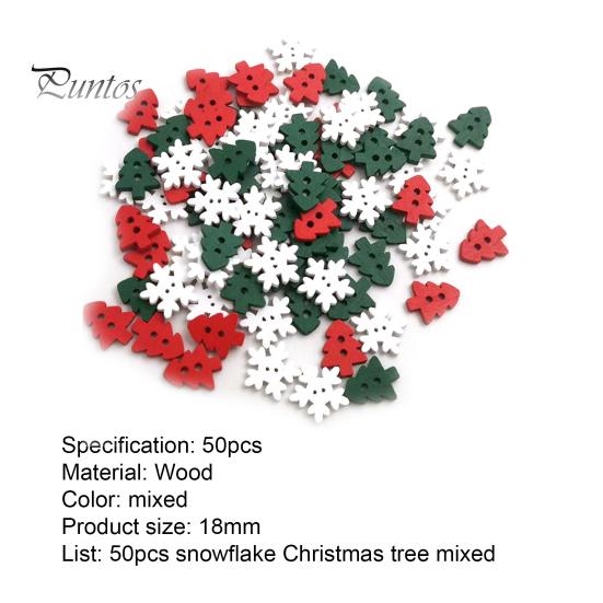 50Pcs Wooden Xmas Tree Snowflake Buttons 2 Holes DIY Sewing Buckle Ornament