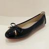 Fashion Ladies Single Shoes Bowtie Flats Patent Leather Loafers Women Round Toe Roll-Up Shoes Woman Bridesmaid Flats Zapatillas Mujer