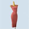 Trade Order U Collar European and American Sleeveless Open Waist Slim Fit Split Knitted Sheath Mid-Length Women Slimming Dress Spring and Autumn