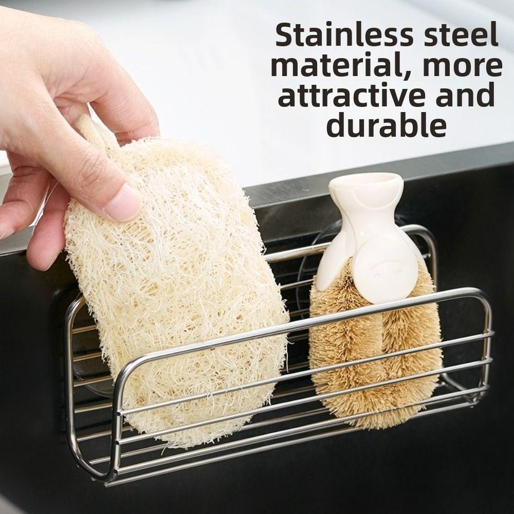 Stainless Steel Sink Storage Holder Suction Cup Dishcloth Stand Sponge Drain Rack  Bathroom