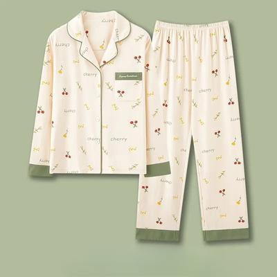 Пижама из хлопка, женские длинные брюки с длинными рукавами, хлопок, можно носить на улице, большой размер домашней одежды, костюм с лацканами, вишневый