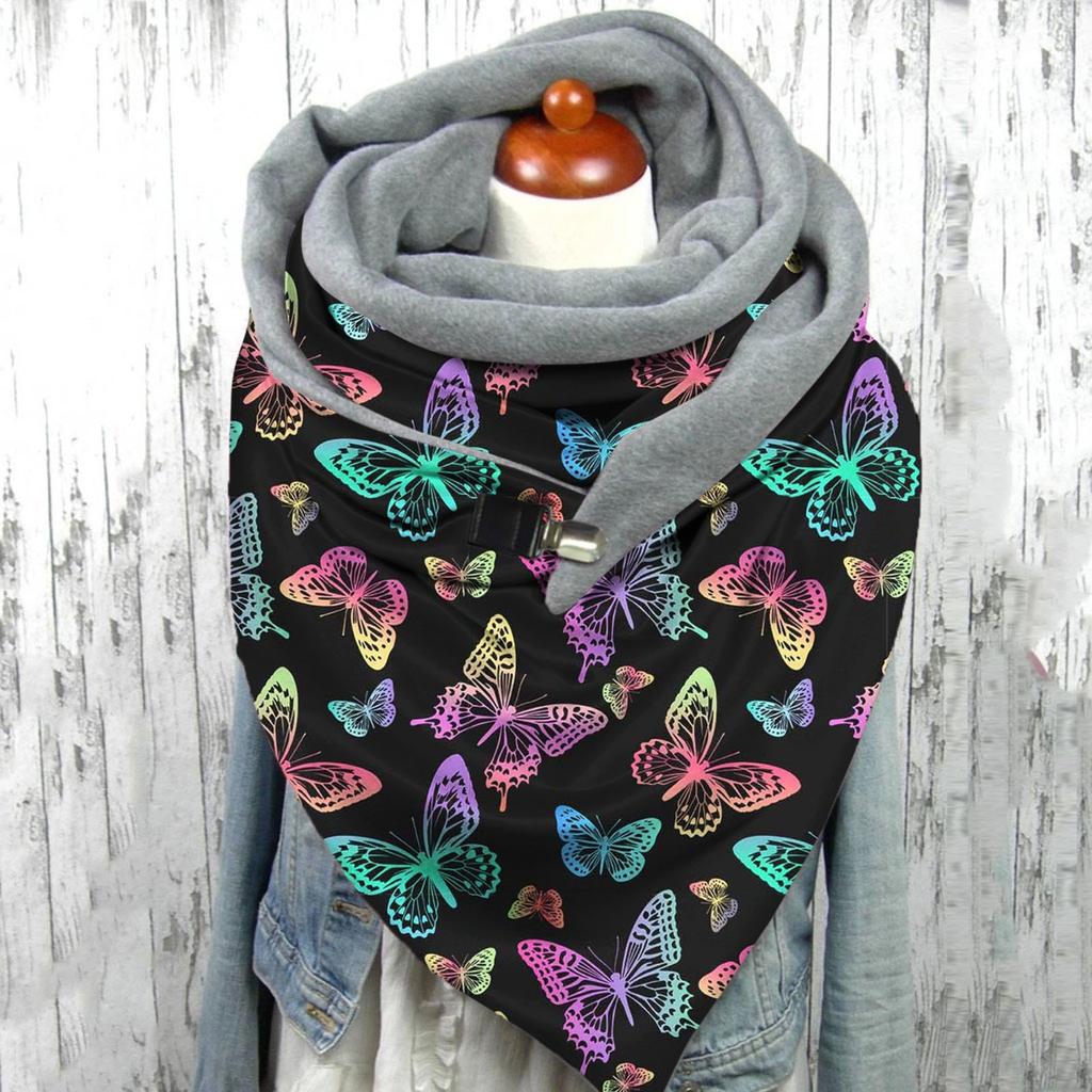 Женский повседневный шарф с принтом, модный многоцелевой платок в стиле ретро, ​​шарф на пуговицах