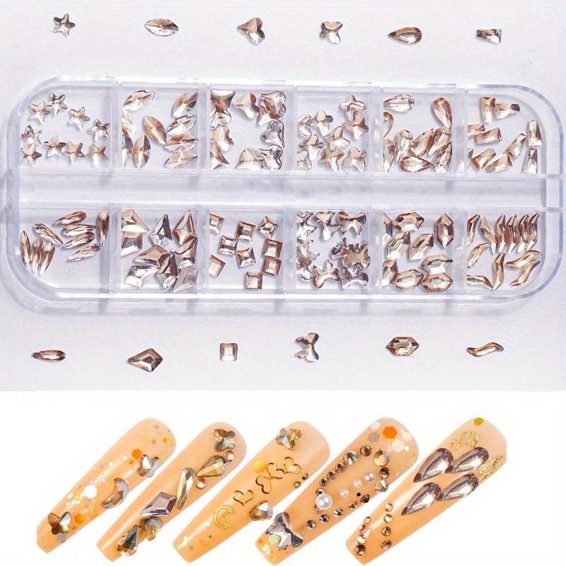 12Grids Crystal Nail Art Стразы Стеклянные Микс Формы AB Зеленый Синий Розовый Блестящие Камни для Ногтей Алмазные Плоские Камни Для Ногтей Подвески
