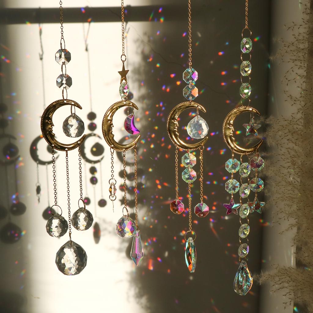 1 шт. Лунная призма Ловец солнца для окна Фазы Луны Ловцы снов с кристаллами Колокольчики ветра Садовые ловцы солнца для кристальной машины