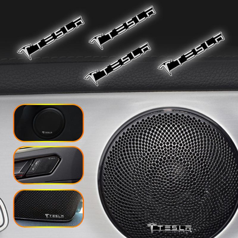 4pcs Car Audio Decorate 3D Aluminum Badge Emblem Stickers For Tesla Model 3 Model X S 2016-2020 Decals TM3 TMX Decal Accessories