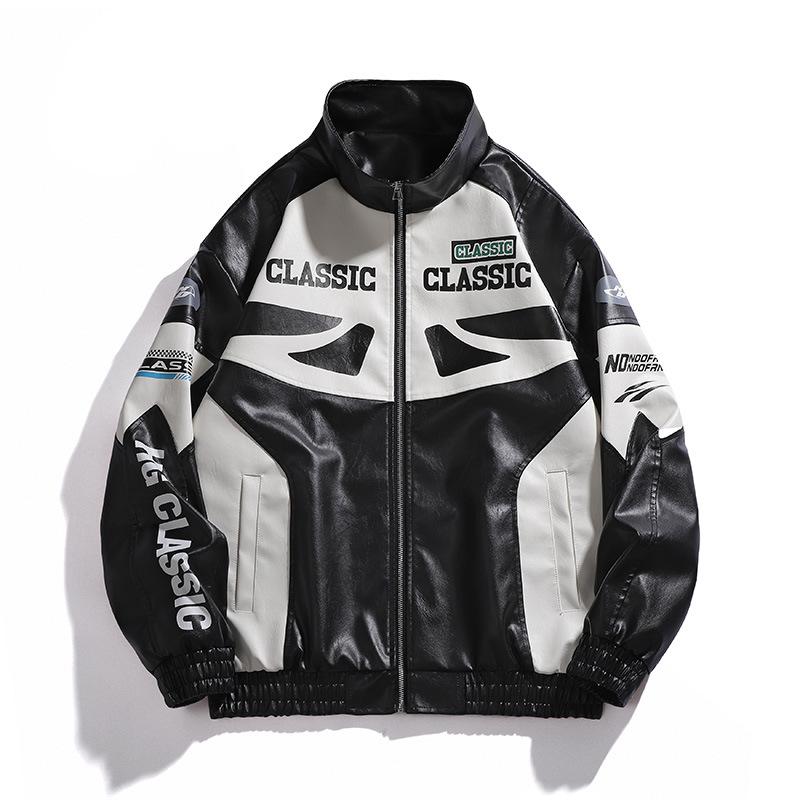 Spring New Men's Leather Jacket Fashionable Loose Handsome Baidu Stand Collar Baseball Uniform Men