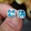 1 Pair Princess Cut Aqua Blue Green White Yellow Champagne Color Stone Earrings Square Stud Earrings Wedding Jewelry