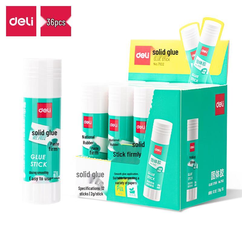 Deli 7102 Solid Glue Sticks, 36-Pack
