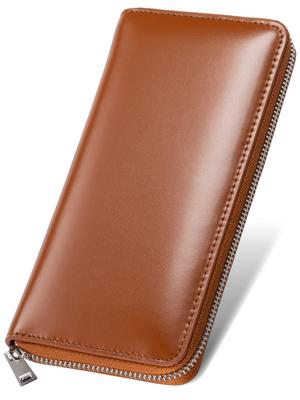 Длинный кошелек кошелек молния натуральная кожа держатель для карт монетница круглая молния [неровный] мужской (Стиль кордован/Верблюжий)