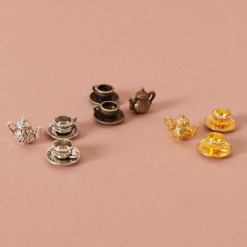 1Комплект 1:12 кукольный домик, миниатюрный чайник, чашка, блюдце, металлический чайный сервиз, модель обеденного стола, декор, игрушка, аксессуары для кукольного дома