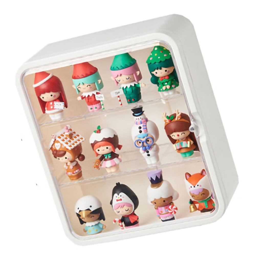 Doll Storage Holder Small Toys Figures Display Case Container with Transparent Dust Cover White