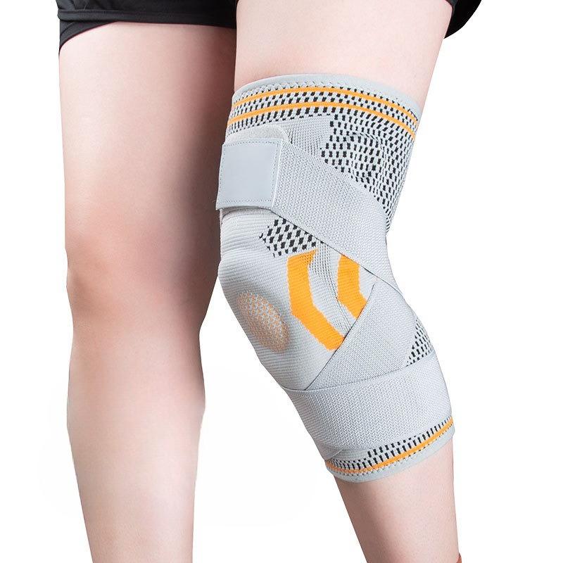 Спортивные силиконовые наколенники с двойным ремешком для мужчин и женщин, пружинная поддержка, защита мениска, дышащая велосипедная спортивная защитная экипировка
