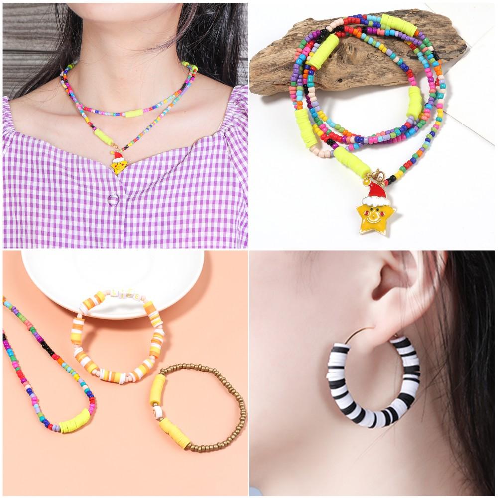 100Pcs Polymer Clay Beads Set Colorful Flower Fruit Pattern Beads Kit For DIY Handcrafts Bracelet Phone Chain Making Supplies