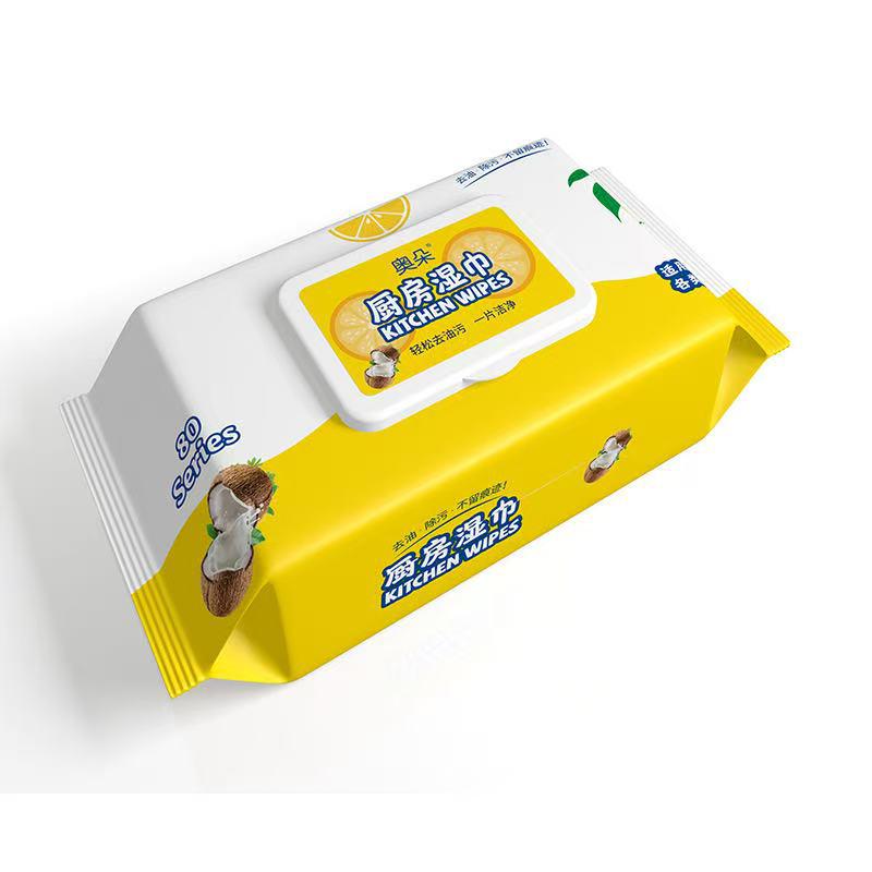 Очень большие влажные салфетки для кухни - 80 утолщенных листов для сильного удаления жирных пятен с вытяжек и других поверхностей