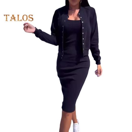 2 шт./комплект женский пальто платье комплект однобортный круглый вырез длинный рукав жакет облегающее платье-комбинация осеннее платье миди жакет комплект OL коммутационный офис