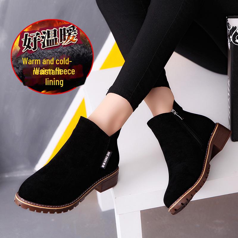 2022 Autumn/Winter Women's Frosted Short Boots: British Martin Style, Fashionable Thick Heel, Trendy Cotton Boots.