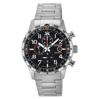 Мужские часы Eco-Drive с хронографом из нержавеющей стали с черным циферблатом CA0790-83E 100M