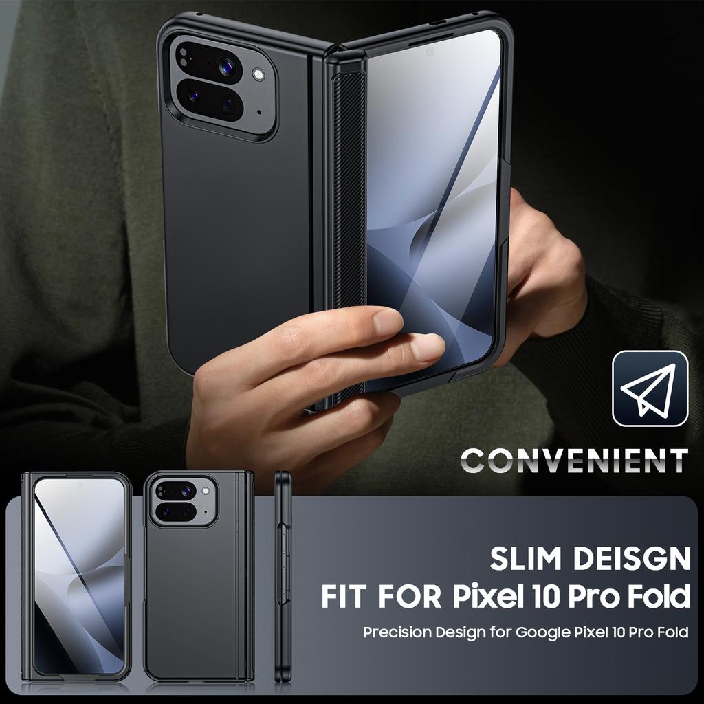 Для Google Pixel 10 Pro Fold с магнитной зарядкой [Скрытая подставка][Защитное стекло][Защита шарнира] Тонкий ударопрочный защитный чехол для телефона - Черный