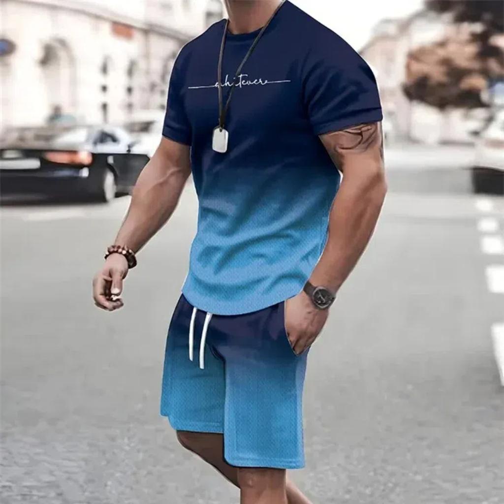 Летний уличный мужской костюм, спортивная мужская одежда больших размеров, футболка с 3D-принтом, шорты, мужская простая одежда, модный костюм