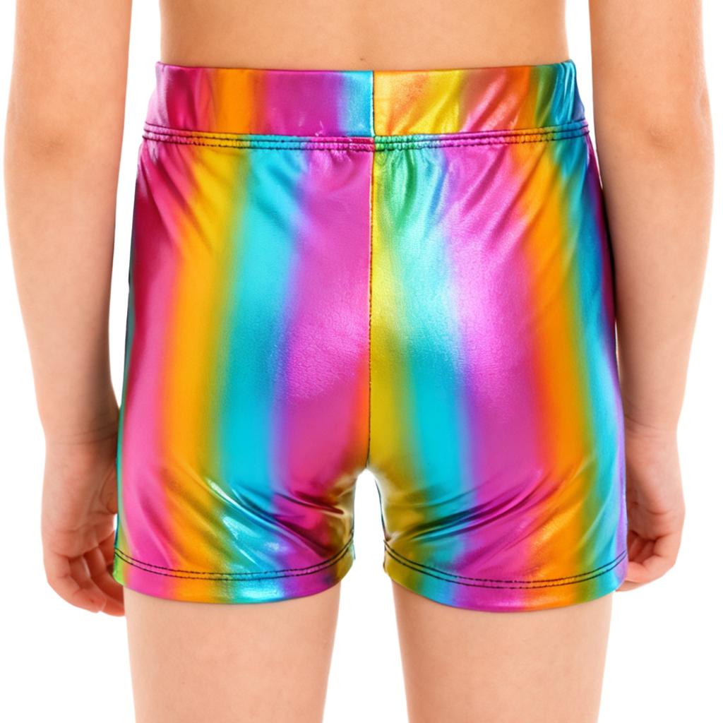 Girls Metallic Elastic Waistband Shiny Hot Pants Stage Performance Competition Dance Shorts