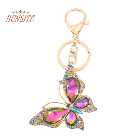 Красочный брелок с бабочками, роскошный женский автомобильный брелок со стразами
